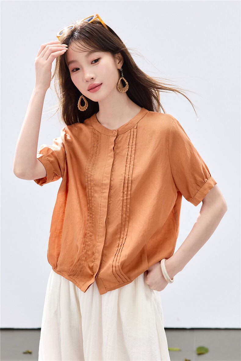 现货20262026夏装新款透气亲肤前片打条时尚舒适女士衬衣,女装衬衫,木子恋