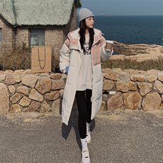 冬装撞色加厚中长款面包服棉服，女装棉衣/棉服，菡迪欧娜