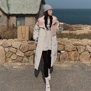 冬装撞色加厚中长款面包服棉服图片