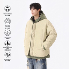 日系复古假两件连帽棉衣男冬季宽松情侣冬季棉服M0829-P103，男装棉衣，星座308B-2
