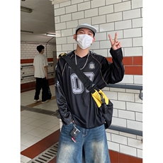 夏季美式复古字母涂鸦印花网面短袖T恤男女宽松百搭球衣A5005-P36，男装T恤，星座208-5