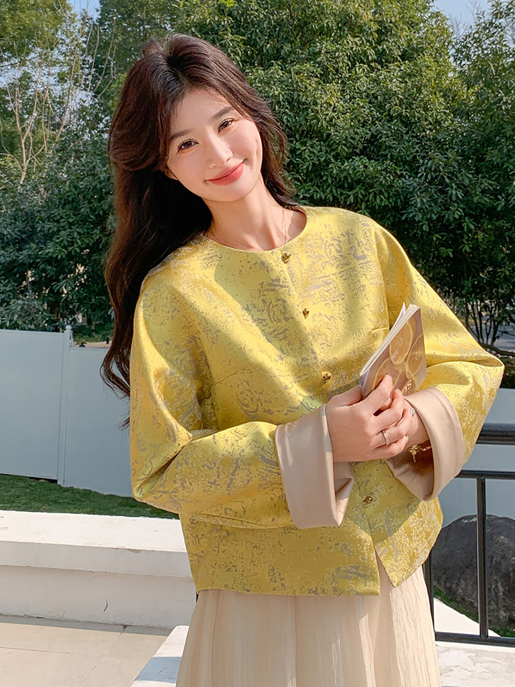 新中式复古提花短外套女2025春季新款高级感气质遮肉显瘦廓形上衣,女装短外套,C位