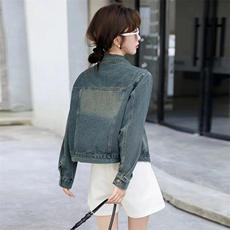 现货牛仔外套女秋季新款刺绣百搭减龄棒球服夹克短款上衣潮，女装牛仔外套，美拉德工厂直营店