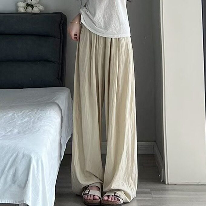 2025夏季日系休闲百搭防晒裤女新款高腰褶皱垂感阔腿裤小个子,男装防晒衣,星座1210-1