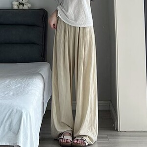 2025夏季日系休闲百搭防晒裤女新款高腰褶皱垂感阔腿裤小个子图片