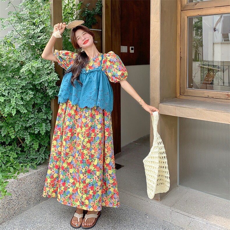 泡泡袖碎花马甲连衣裙女夏2025新款浪漫小众设计感两件套爆款流行,女装套装/套裙,浙宝220