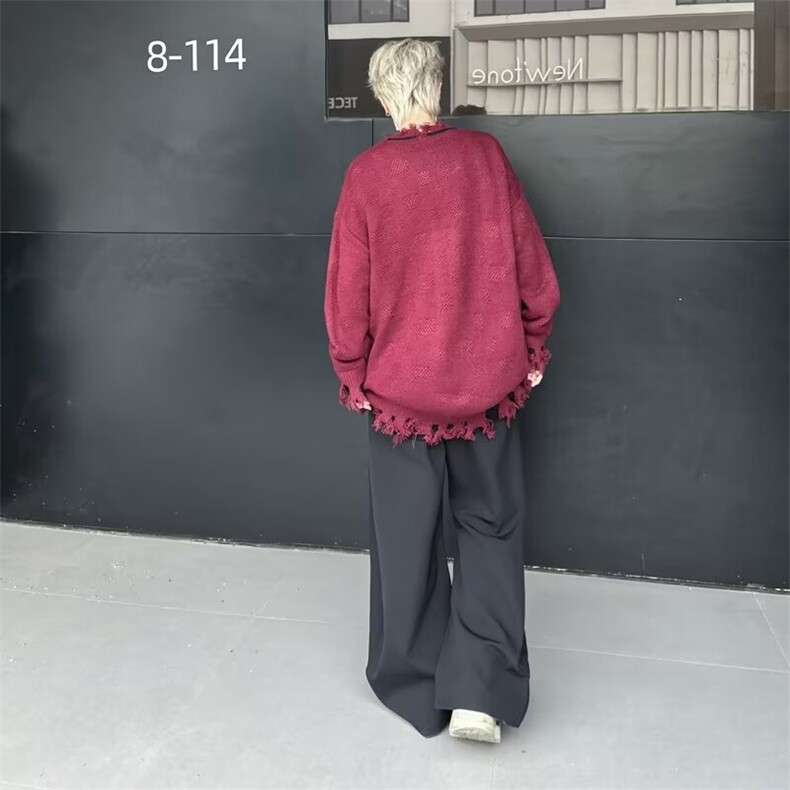 美式小众流苏破洞假两件毛衣男秋冬款宽松痞帅拼接套头针织衫7360,男装针织衫/毛衣,星座506