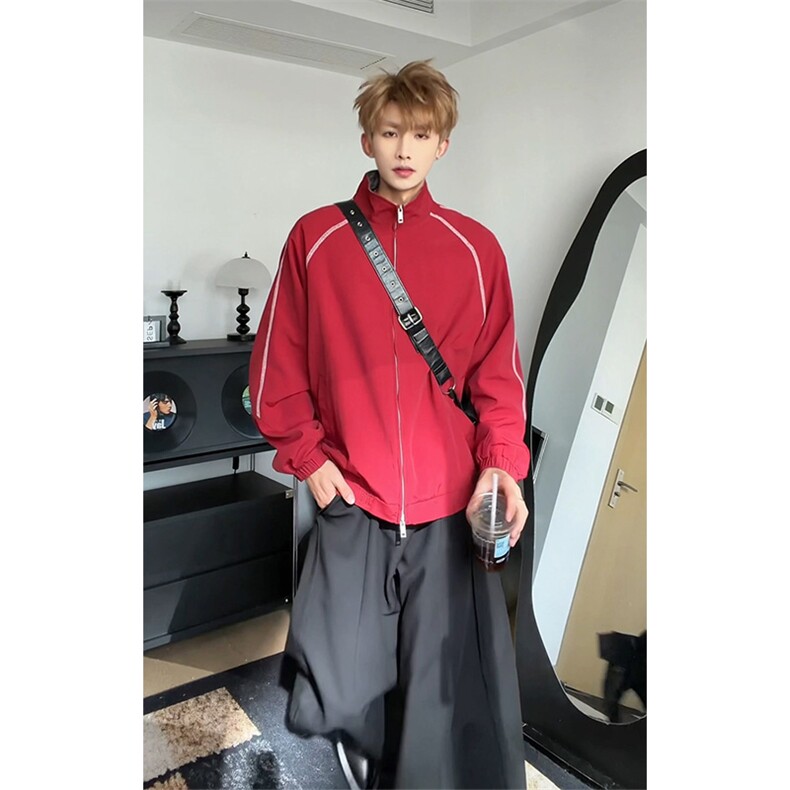 春季翻领格子夹克美式拼接运动上衣外套男女C61315-TP5599,男装夹克,电商A102