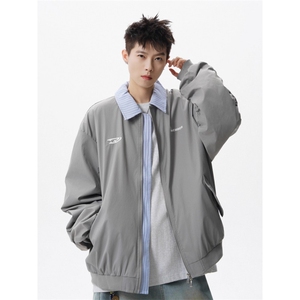绣花假两件翻领棒球服外套男女春秋宽松潮百搭情侣夹克HH9001 P64图片