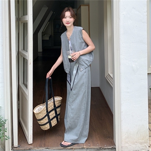 现货主推！2026春夏韩版马甲外套+丝带阔腿裤休闲套装P195-K290，女装套装/套裙，网红馆