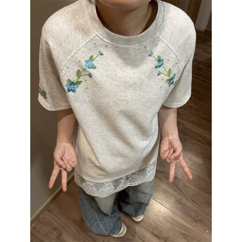 【有货】BK903CC-特P31 植物花卉刺绣复古圆领短袖T恤男女图片