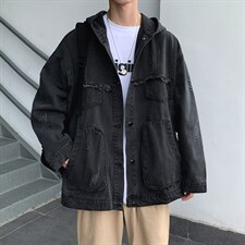 2023秋季新款蝙蝠袖立体口袋连帽牛仔外套情侣1008-2-JK077-P65，男装夹克，星座1008-2