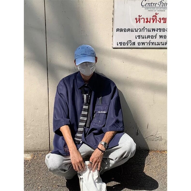 夏季拼接短袖衬衫男宽松ins潮牌衬衫P35,男装衬衫,星座1116-2