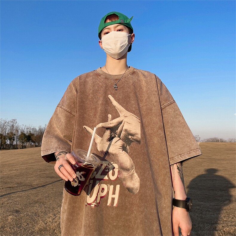 量大优供视频重磅美式复古蜡染水洗做旧短袖t恤SX10特P30,男装T恤,电商A486