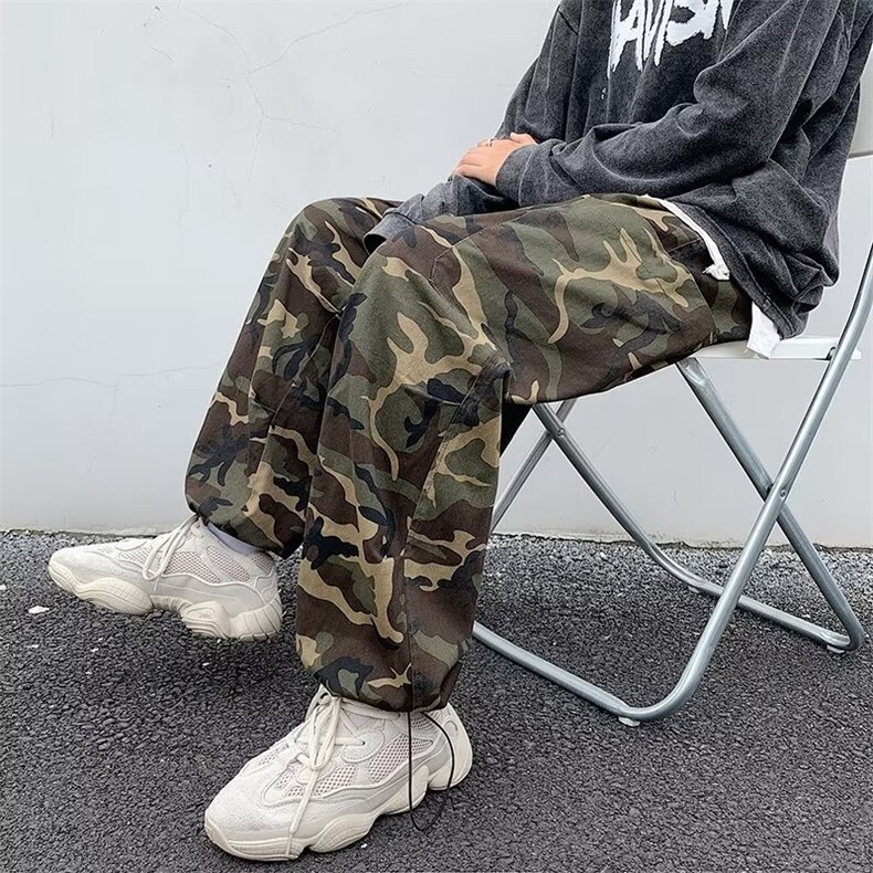 美式复古迷彩裤男潮牌宽松直简长裤子T2182P42,男装休闲裤,星座1116-2