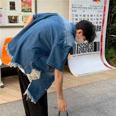 牛仔衬衫男破洞高街帅个性2023夏季新款ins宽松百搭外套CY448-P50，男装衬衫，星座412-3