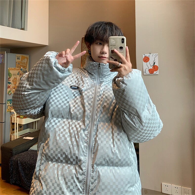 格子亮面百搭棉衣港风冬季宽松男棉服男外套MY261-P105限138,男装棉衣,电商B370