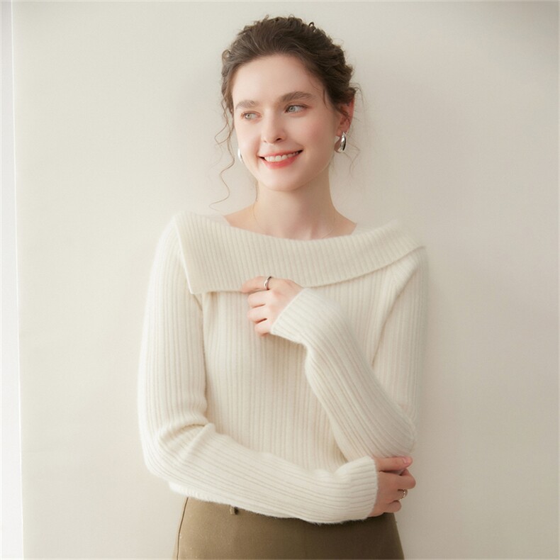 轻奢气质一字领套头山羊绒衫2025秋冬女修身毛衣羊毛针织打底衫灰，女装羊绒衫，澳煜绒