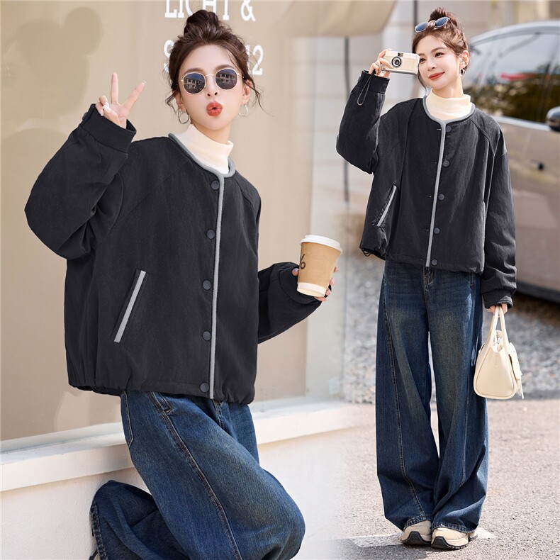 现货90白鸭绒圆领短款羽绒服女2025冬新款宽松时尚百搭保暖外套,女装羽绒服,琦鑫阁（原依鑫阁）