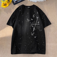 可48小时发货支持抖音得物来样二开美式满天星亮片短袖T恤MTX642，男装T恤，电商A486