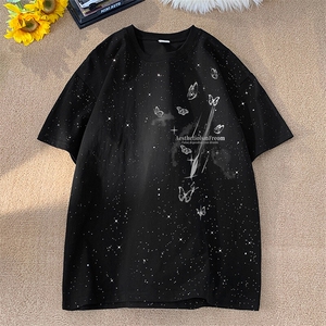 可48小时发货支持抖音得物来样二开 美式满天星亮片短袖T恤MTX642图片