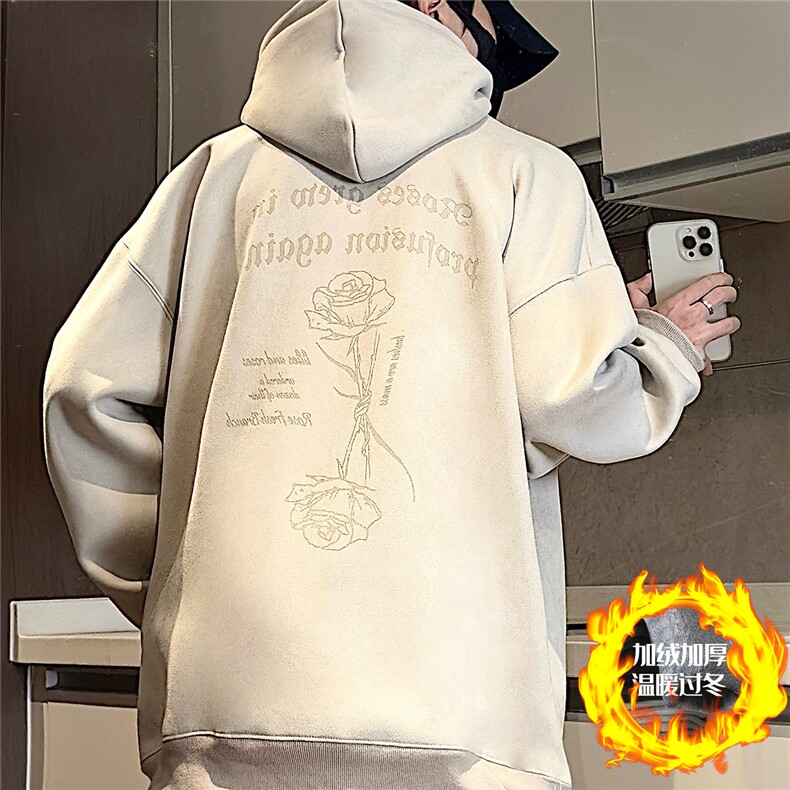 大码450G重磅奥利绒加厚烧花麂皮绒连帽卫衣P65控88常规P58控78,男装卫衣,电商A422-1