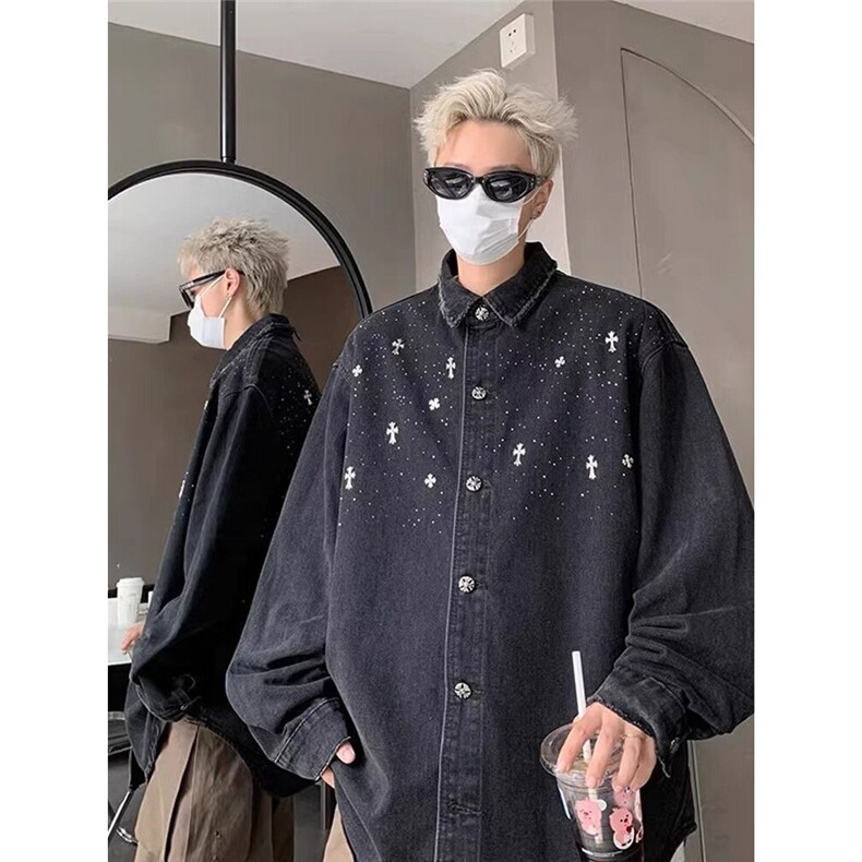 高级感重工烫钻星空满天星牛仔外套男女设计感夹克百搭宽松上衣服,男装工装外套,星座1210-1