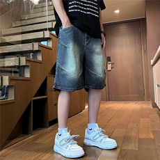 褶皱牛仔短裤男夏季高街水洗做旧五分裤子直筒中裤N9974，男装牛仔裤，星座1116A-1（原606A）