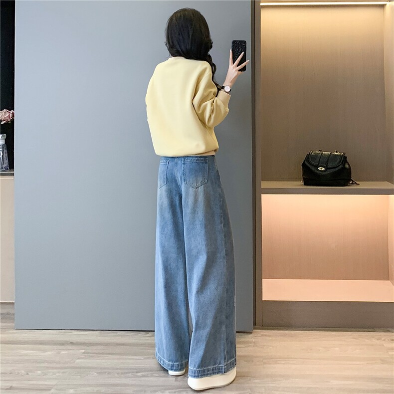 休闲时尚套装女春季新款洋气减龄圆领印花长袖卫衣牛仔长裤两件套,女装套装/套裙,2C310