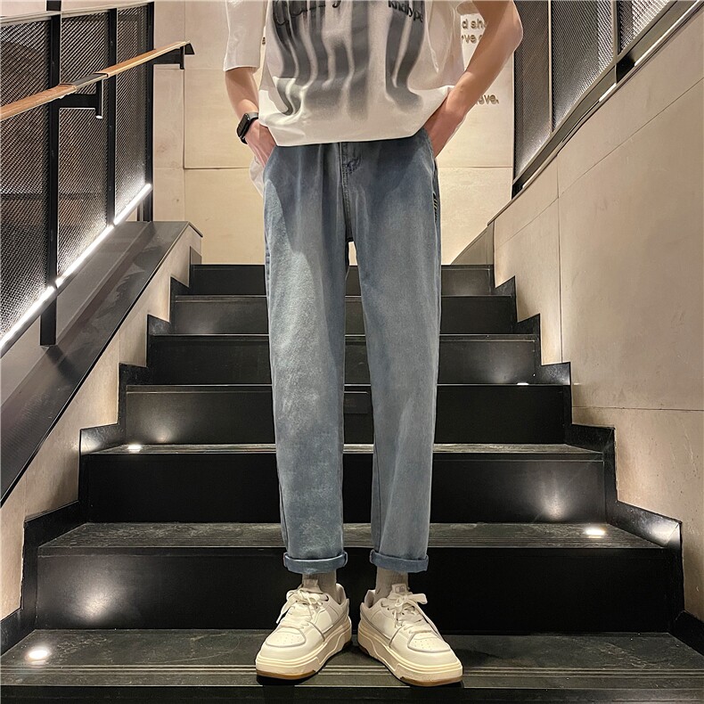 直播夏季新款牛仔裤男微跨弹力复古薄款休闲长裤,男装牛仔裤,电商A409-1