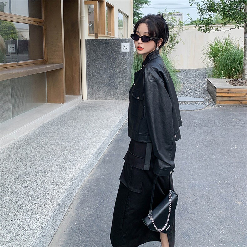 高级感休闲小皮衣外套女2024春季新款时尚百搭短款pu皮衣时尚夹克,女装皮衣,MQ