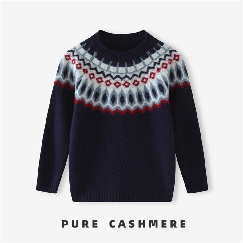 羊绒儿童加厚复古提花毛衣保暖舒适高品质童装，童装毛衣，宛庄羊绒