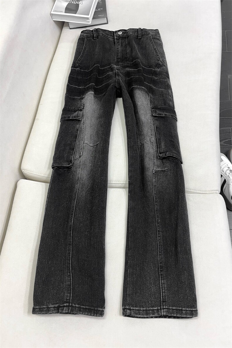 B221美式ins高街暗黑宽松直筒竹节纹工装牛仔裤LK26614-特P55控98,男装牛仔裤,电商B221