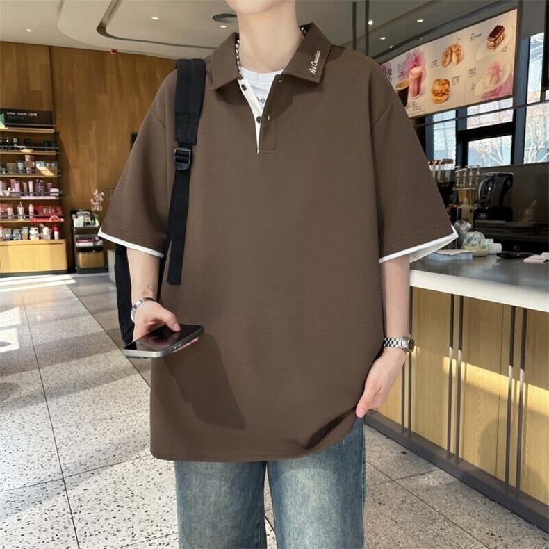25069-特P50港风宽松翻领短袖POLO衫夏季时尚休闲简约T恤男打底衫,男装Polo衫,电商D310B