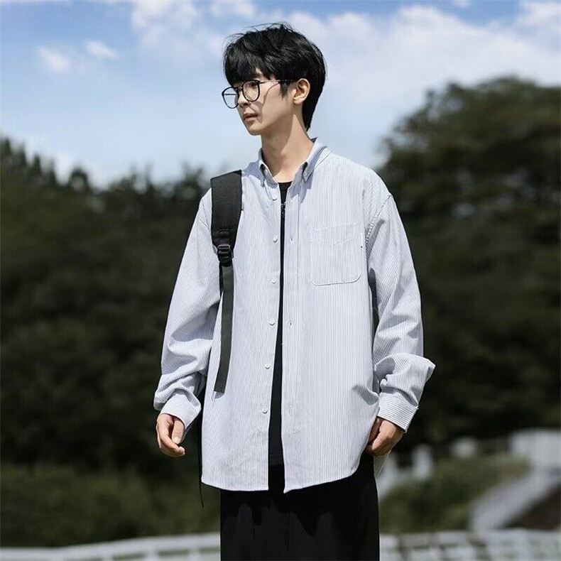 条纹衬衫男春季潮牌学院风长袖衬衣cityboy翻领工装外套C3024，男装衬衫，星座1116A-1（原606A）
