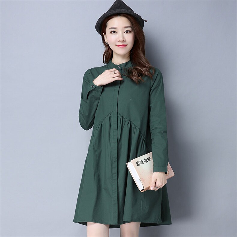 纯棉风衣外套女长袖衬衫2025秋装新款大码宽松中长款衬衣立领外套，女装衬衫，风姿绰