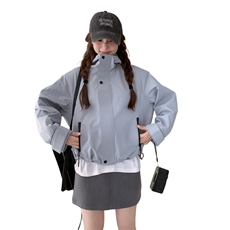 新款蓝色连帽工装冲锋衣外套2D014-9080-P145-K218，女装短外套，2D014