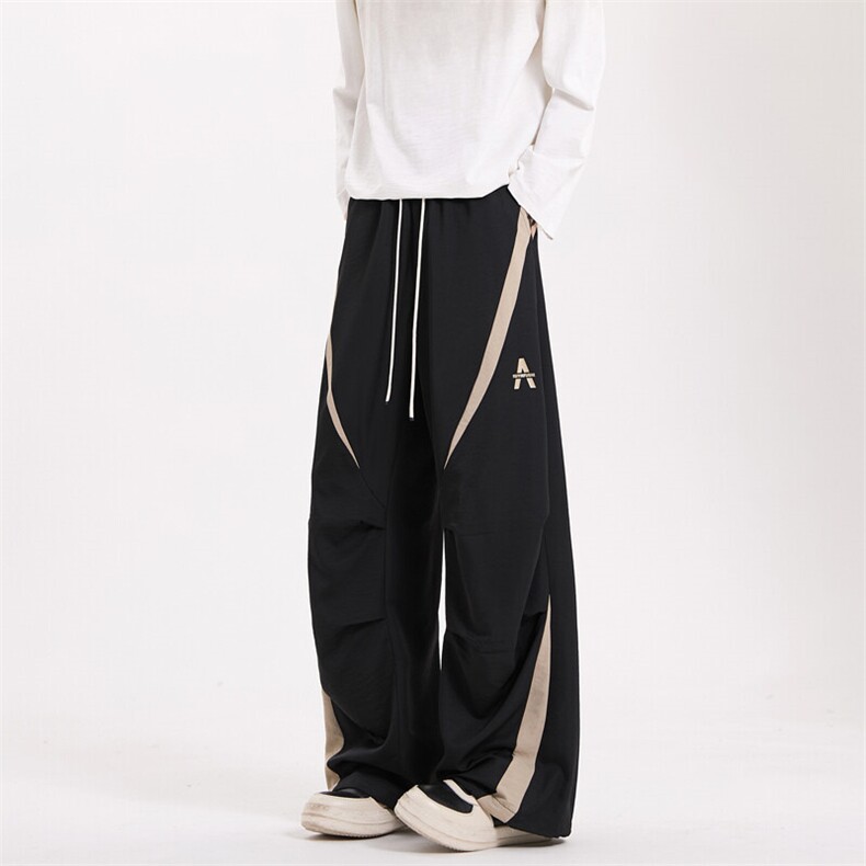 春夏高级感新面料拼接垂坠感阔腿弯刀休闲宽松直筒长裤男2507-P45，男装休闲裤，电商C305A