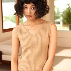 2025年秋季新款十二针抽条针织羊绒女士背心时尚休闲通勤百搭，女装羊绒衫，高粱穗羊绒