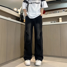 现货秋冬宽松大码直筒渐变工装伞兵裤阔腿褶皱牛仔裤男K903-P50，男装牛仔裤，星座205