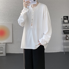 8XL-M慵懒肌理感华夫格廓形云母贝纽扣长袖T恤打底长袖CX3006P48，男装T恤，电商D206-1