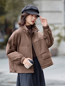 米色短款氛围感保暖棉服面包外套女2025秋冬气质纯色上衣女图片