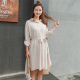 时尚连衣裙2021年夏季纯色简约优雅百搭潮流下摆开叉长袖，女装连衣裙，奕阳依阁