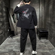 A79P105室内风2024秋季麒麟风刺绣长袖长裤套装百搭纯棉，男装休闲套装，电商A026