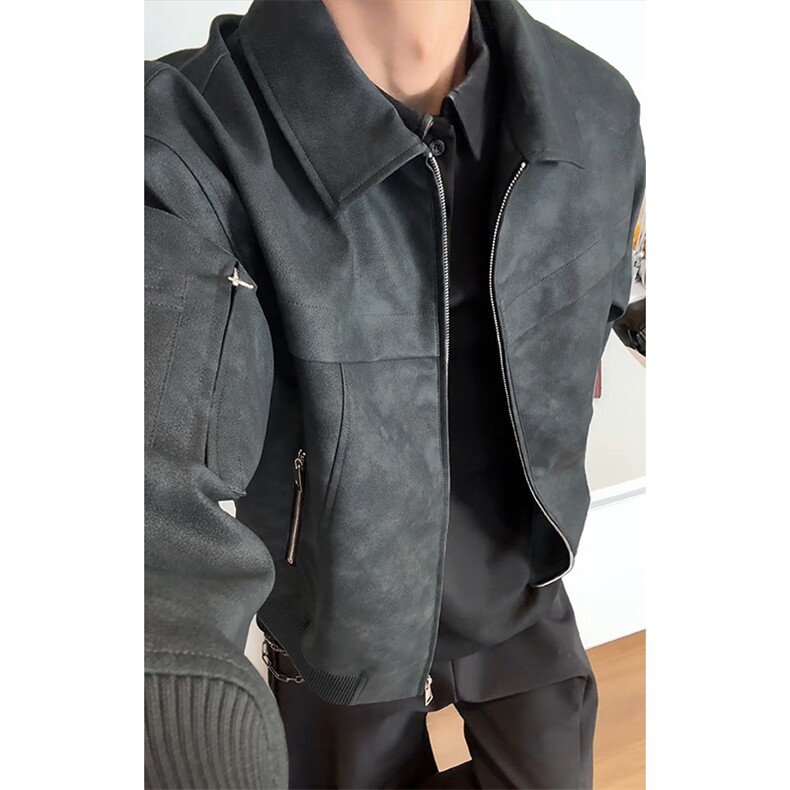 特批P85无差价秋季美式高街扎染PU皮短款大码飞行夹克皮衣男J5216，男装皮衣，电商A001