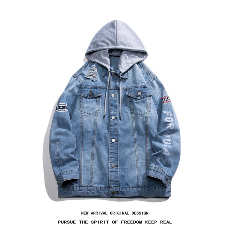 JK3010-p85M-5X白底ins牛仔夹克绣花破洞大码男日系CITYBOY,男装夹克,星座103A