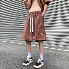 抖音品质夏麂皮绒字母发泡短裤休闲五分裤313A-1-NK113-P45控58，男装休闲裤，星座808A-1