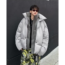 冬季新款美式潮牌双层领假两件棉服外套男士潮流加厚宽松棉，男装棉衣，星座1013