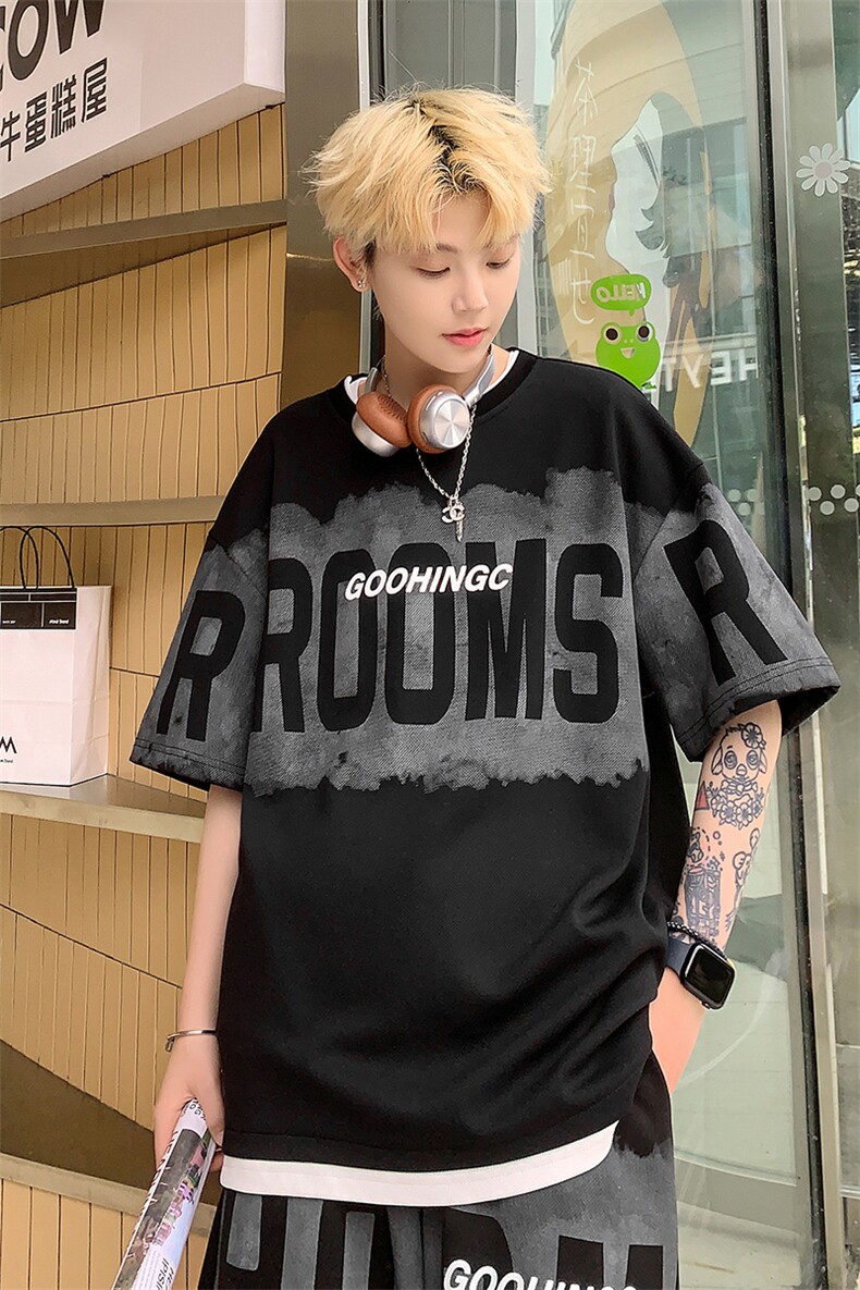 量大优供视频菠萝格套装短袖t恤男短裤男大码M-5XTX22-特P25,男装T恤,电商B325
