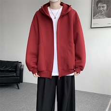 8XL-M休闲复古潮美式重磅连帽宽松安克拉红色卫衣外套WY34P8，女装短外套，电商D206-1